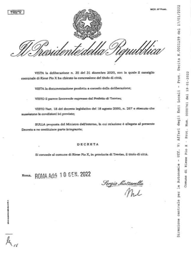 Decreto Presidente della Repubblica x Riese citta