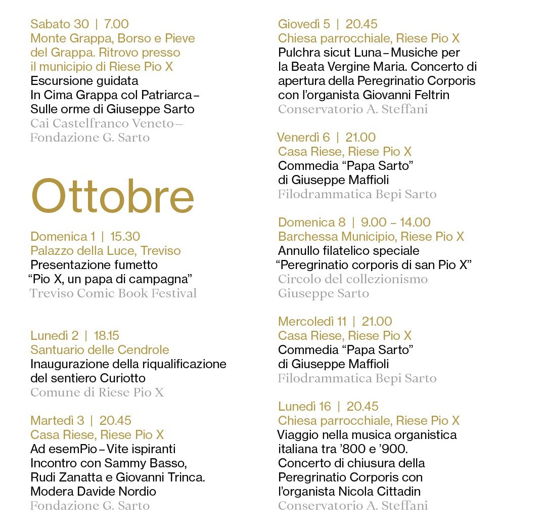 Peregrinatio eventi ottobre