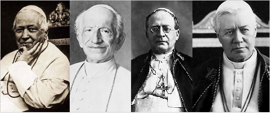 Pio IX, Pio X, Leone XIII e Pio XI