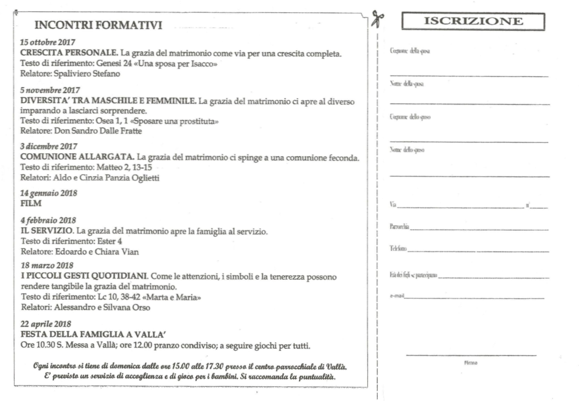 Percorso formativo coppie di sposi 2017-2018