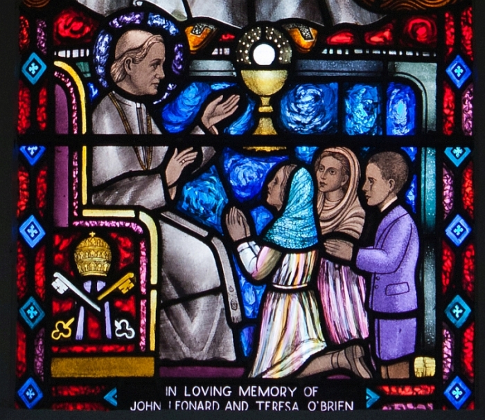 Clonmel SS Peter and Paul Church East Aisle Window 10 Saint Pius X Detail Eucharist